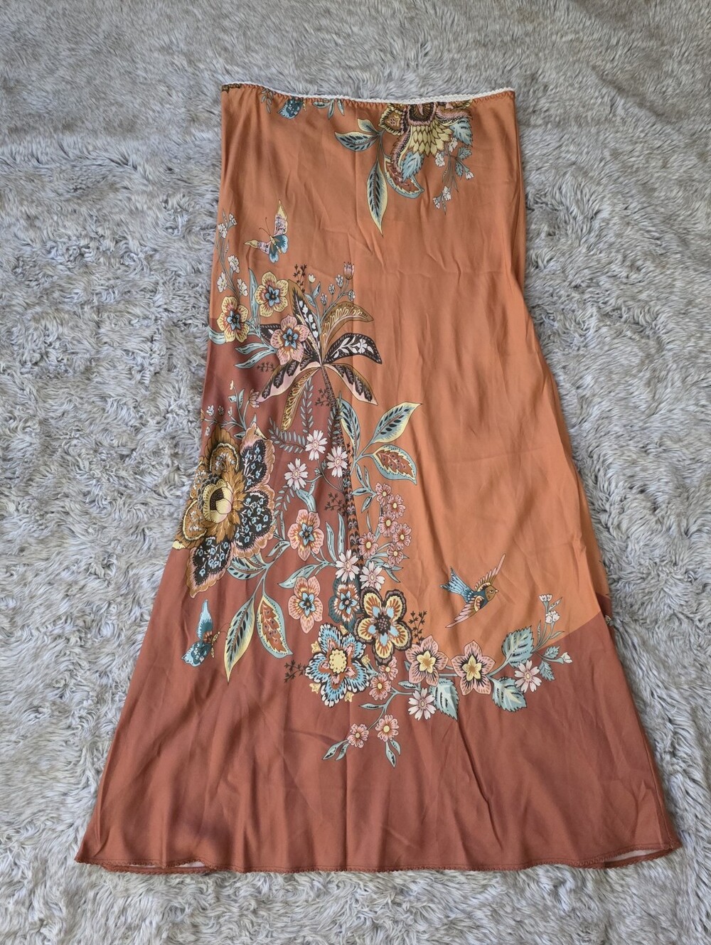 Free People X Spell Mojave Lily Bias Skirt Amber Brown Burnt Orange Size Large - Picture 2 of 12